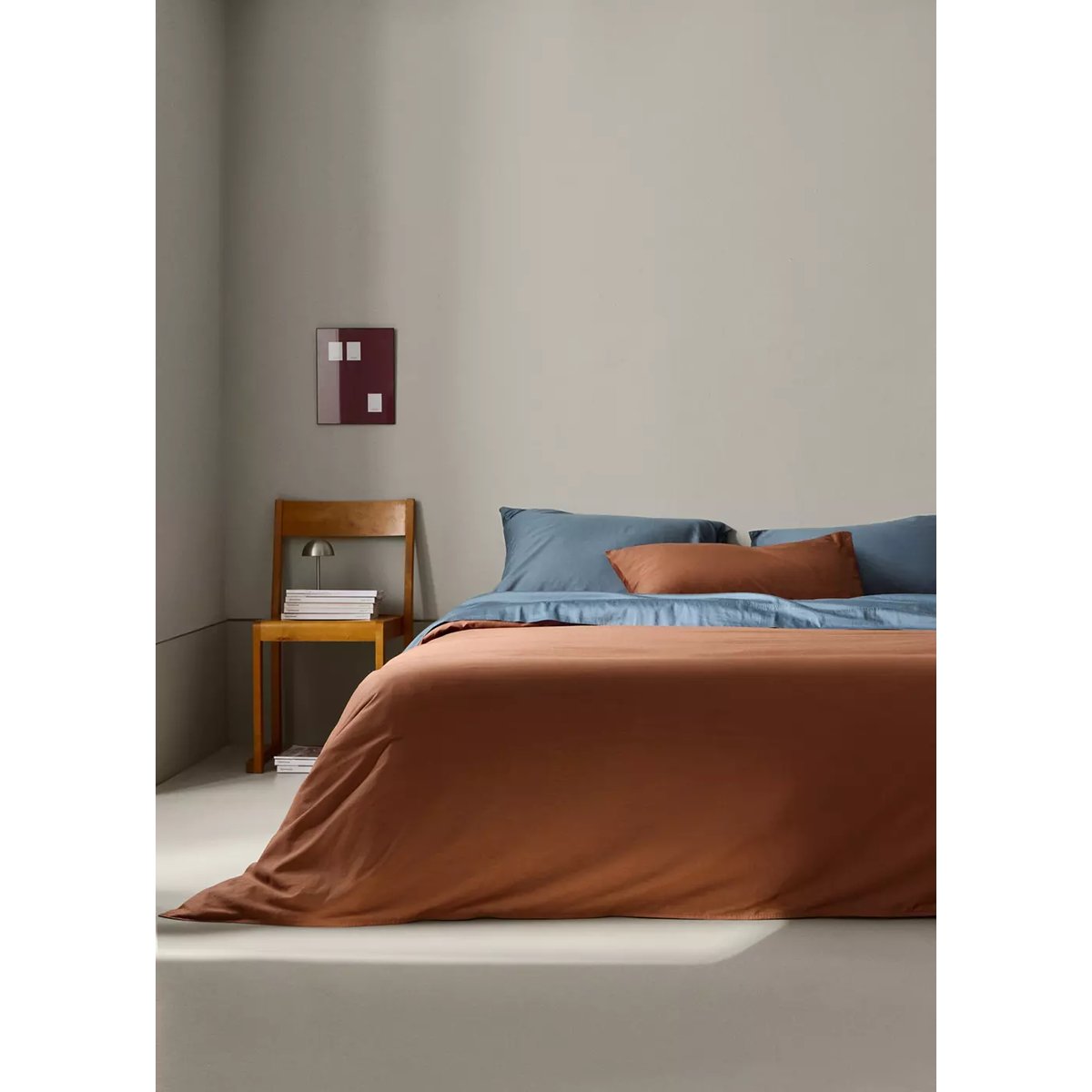 Housse de couette en satin de coton 300 fils garment-washed avec doubles surpiqûres Lit 180/200 cm caramel, MANGO HOME