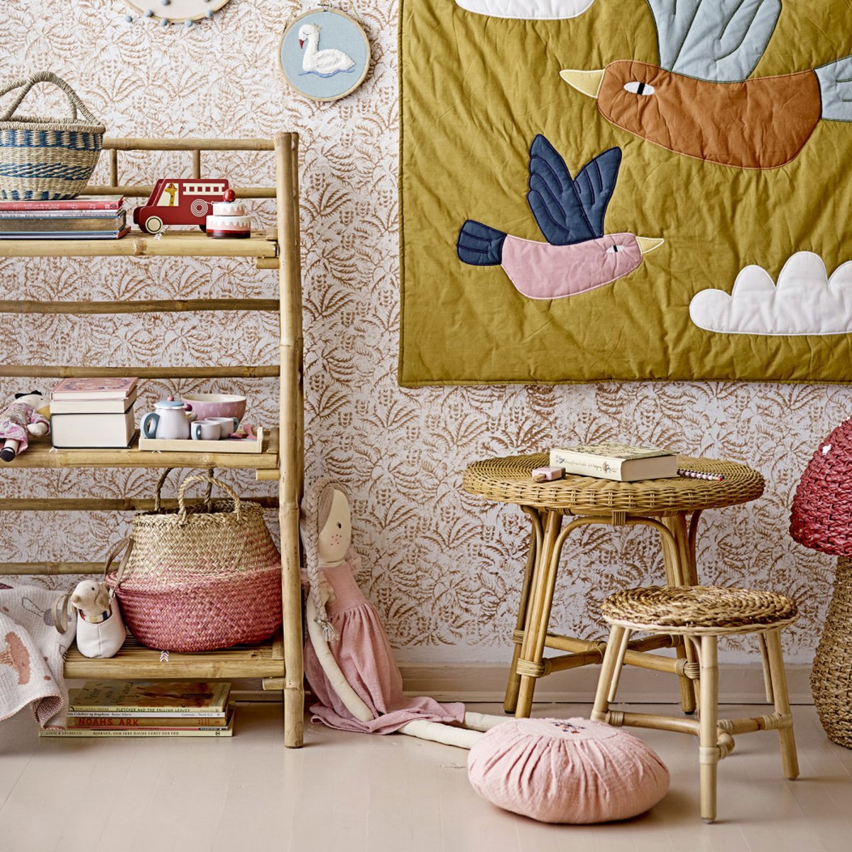 Panier forme champignon en fibre naturelle - Corintha rouge, BLOOMINGVILLE