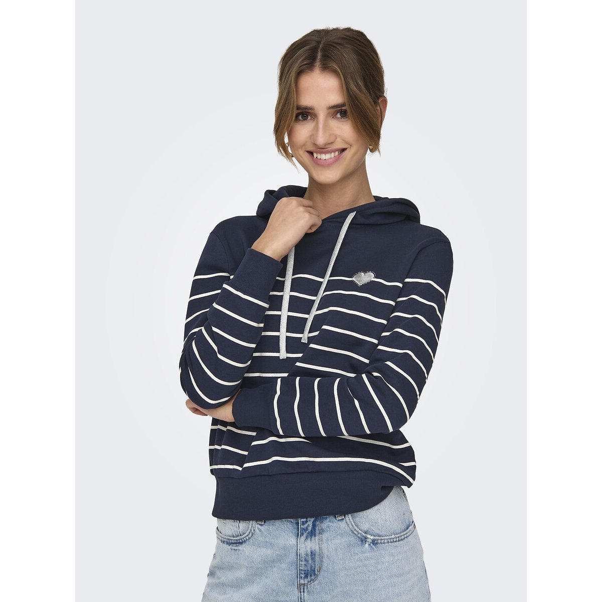 Sweat à capuche rayé marine, ONLY