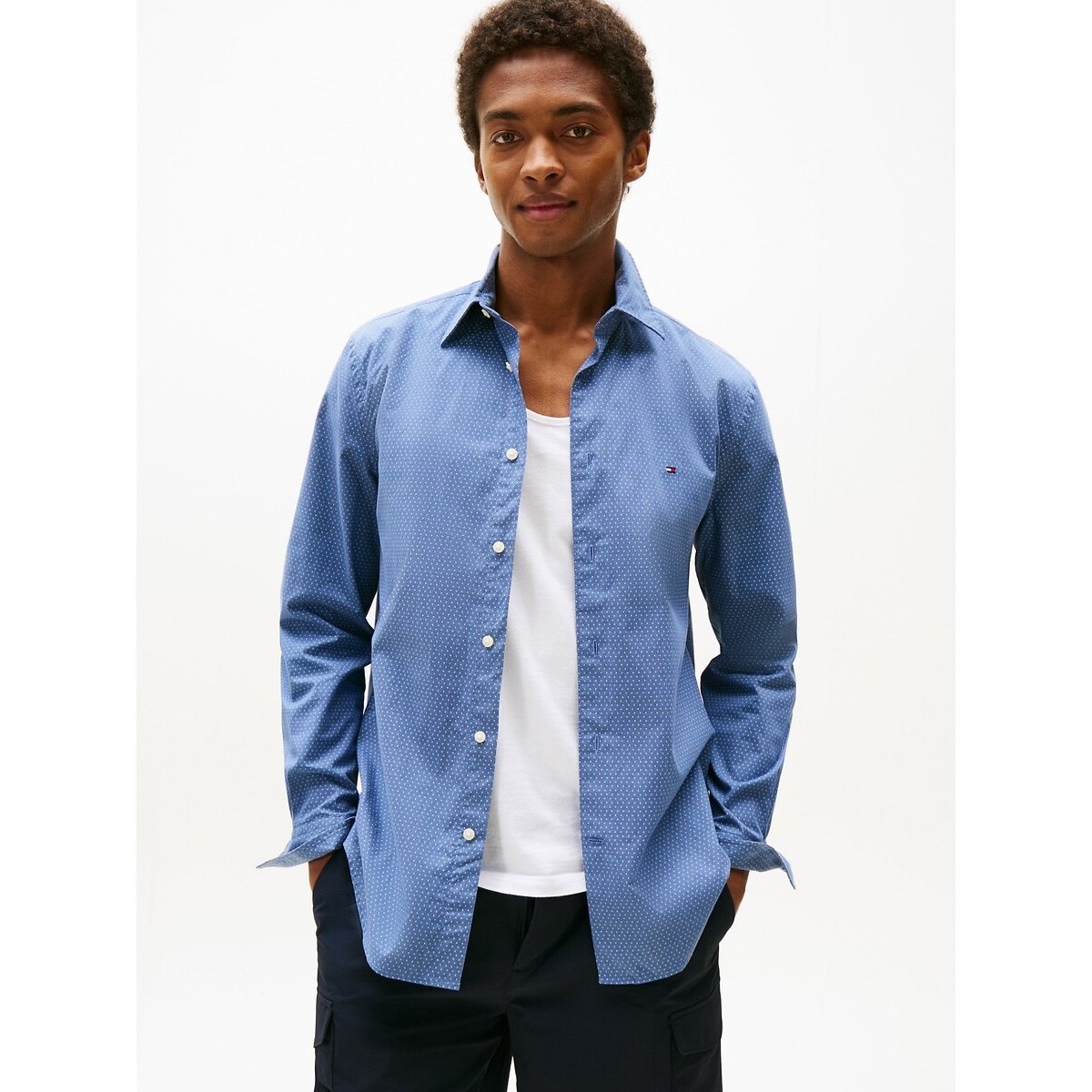 Printed Poplin Shirt navy blue, TOMMY HILFIGER