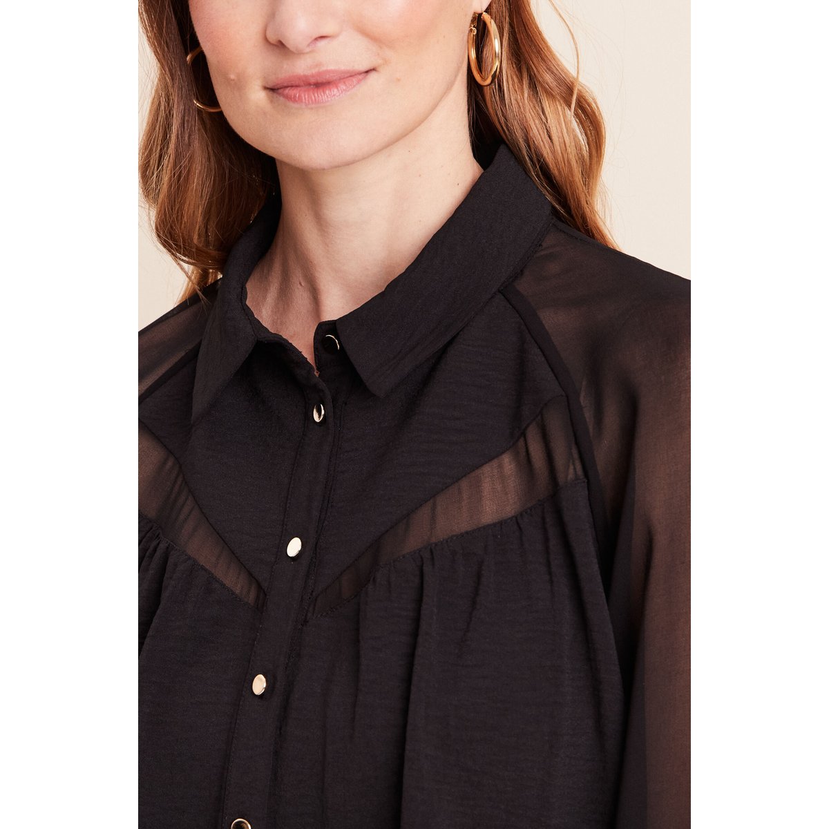 Chemise ample voile doublée col chemise noir, BREAL