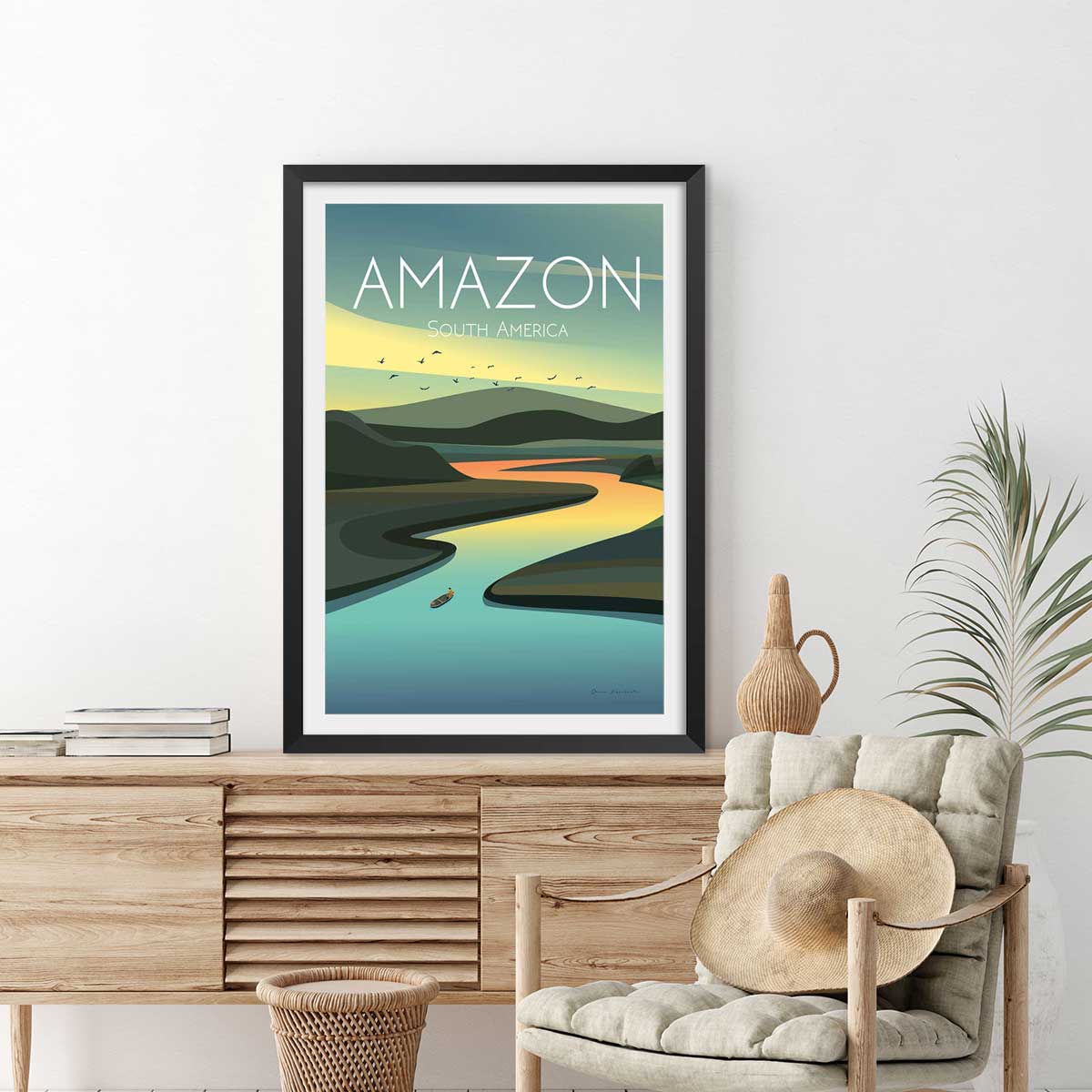 Affiche voyage Fleuve d'Amazonie affiche + cadre en bois - noir, HEXOA