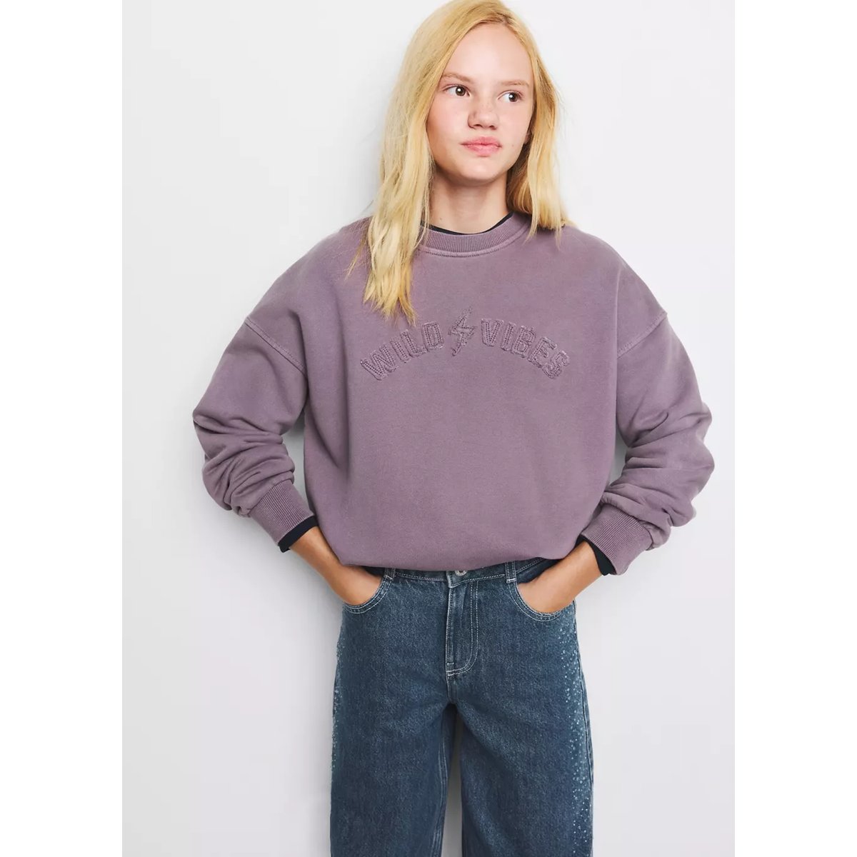 Jean droit détail strass bleu foncé, MANGO KIDS