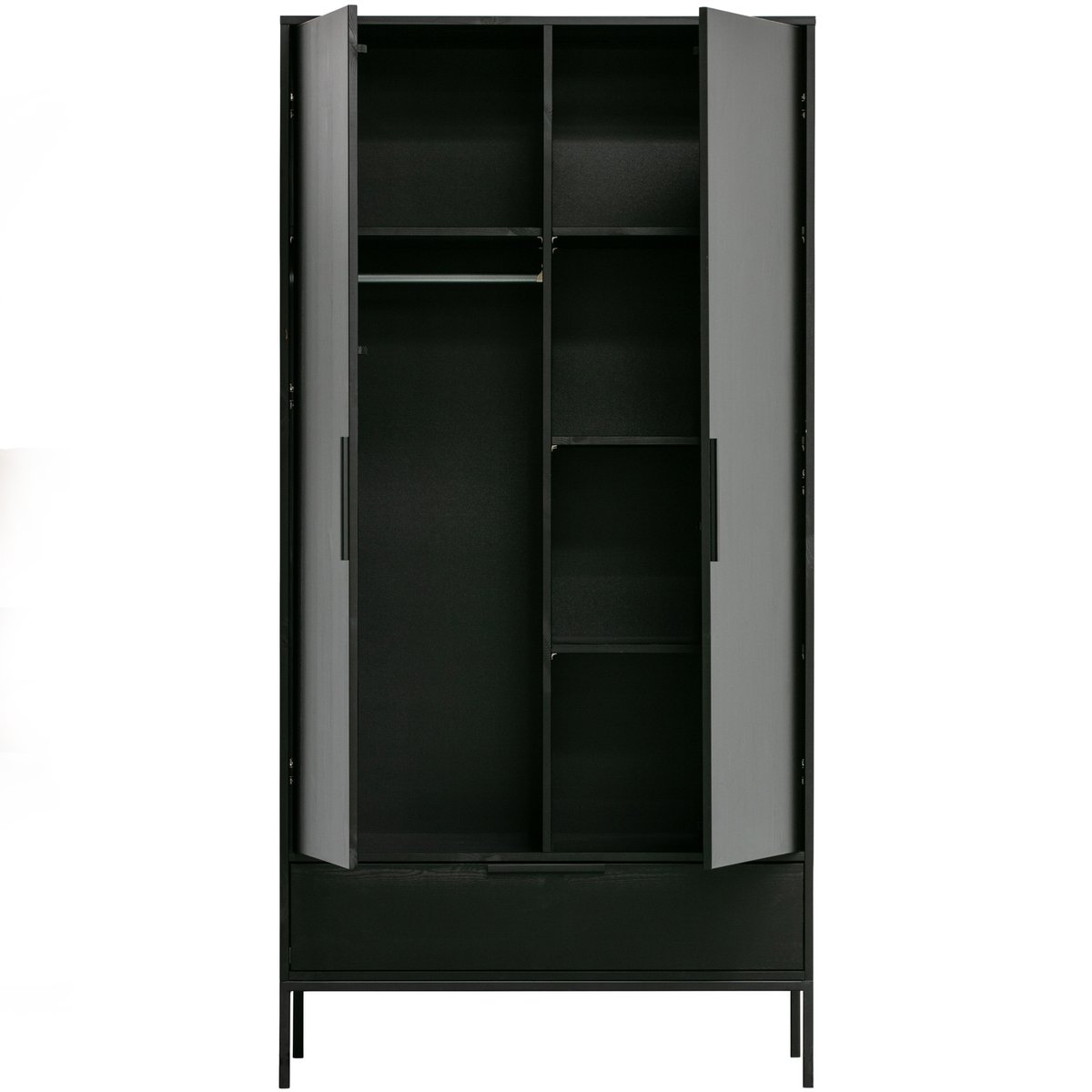 Armoire 2 portes et 1 tiroir en pin ADAM noir, WOOOD