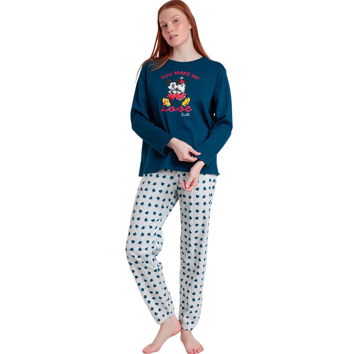 Pyjama pantalon top manches longues You Make My Love Disney bleu marine, ADMAS