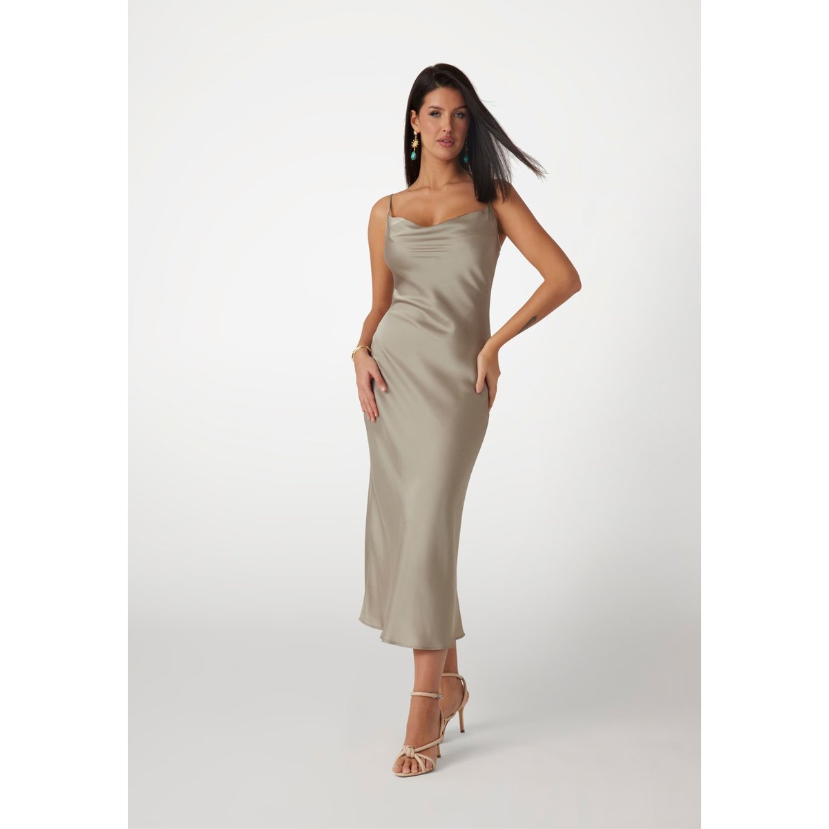 Robe Midi En Satin crème, GUESS