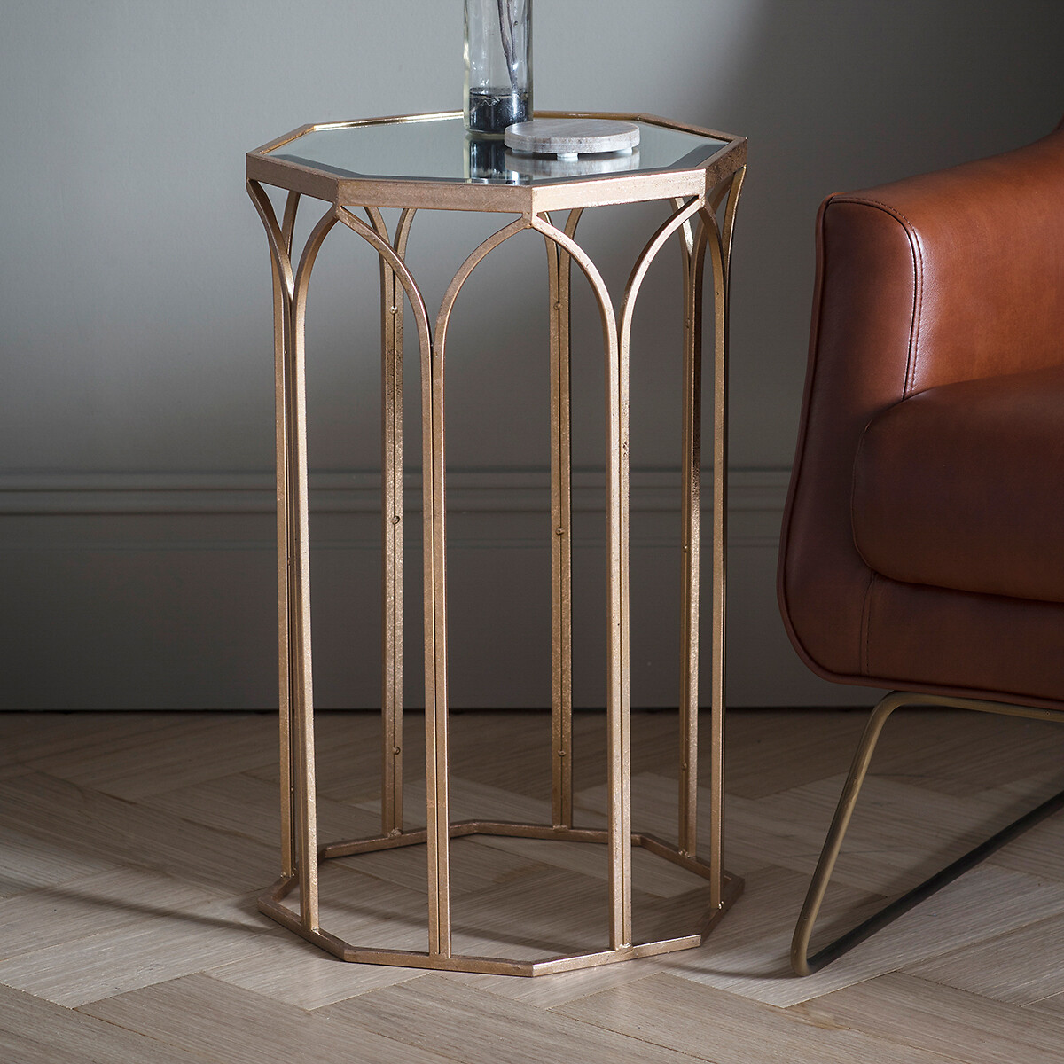 Munger Octagonal Smoked Glass Side Table gold-coloured, SO'HOME