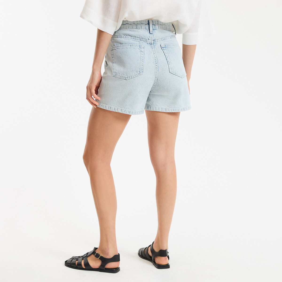 Short en denim, taille haute bleu bleach, LA REDOUTE COLLECTIONS