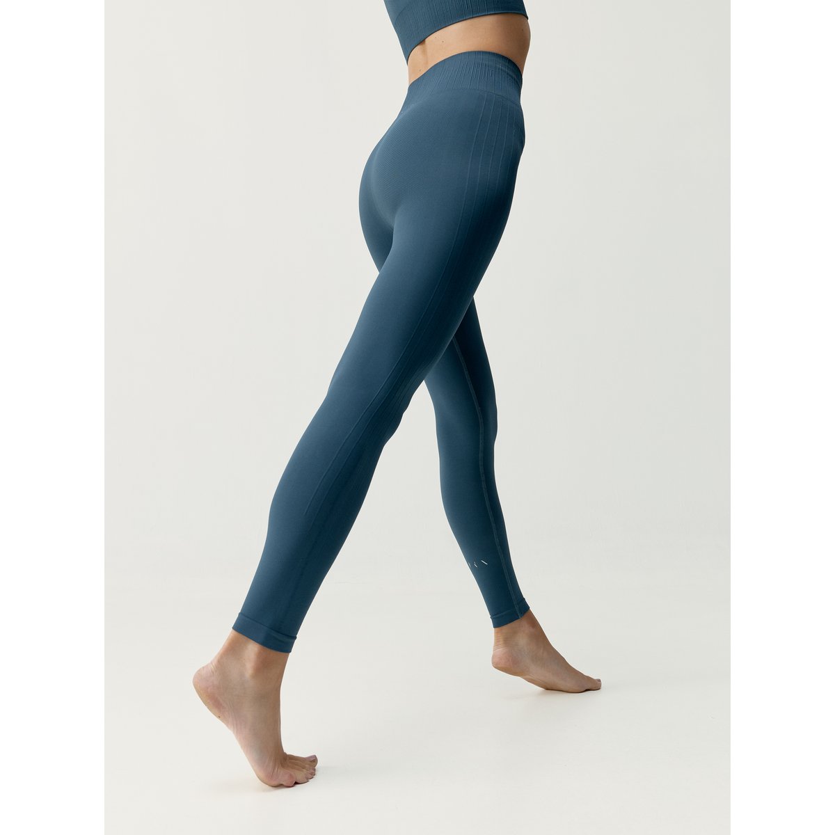 Legging de sport femme Nawal longueur longue taille haute bleu gris tempête, BORN