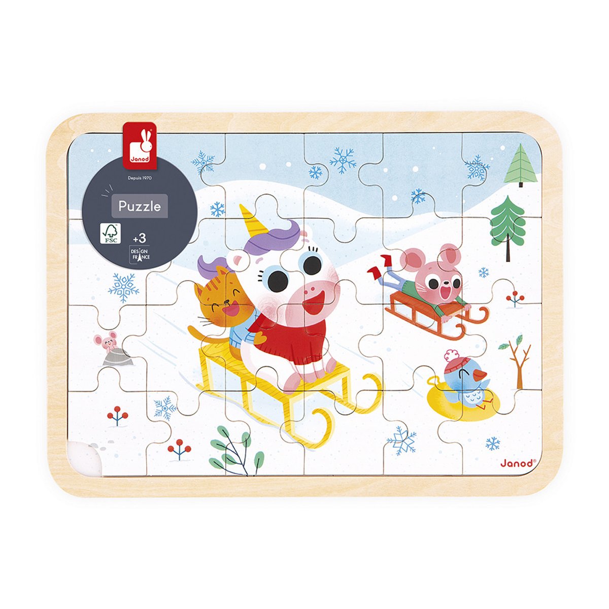 Puzzle En Bois 24 Pièces A La Ferme blanc, JANOD