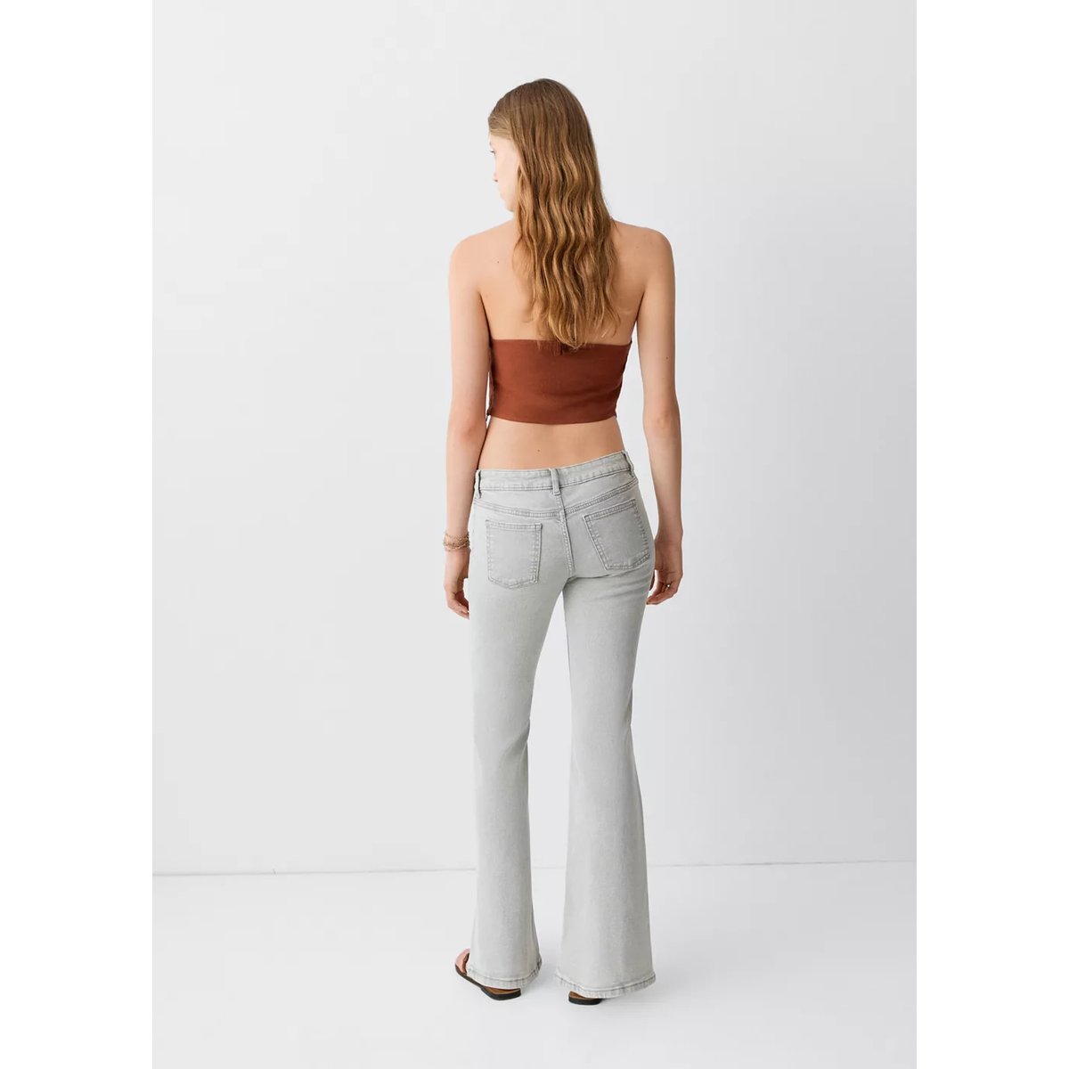 Jean low waist flare gris denim, MANGO TEEN