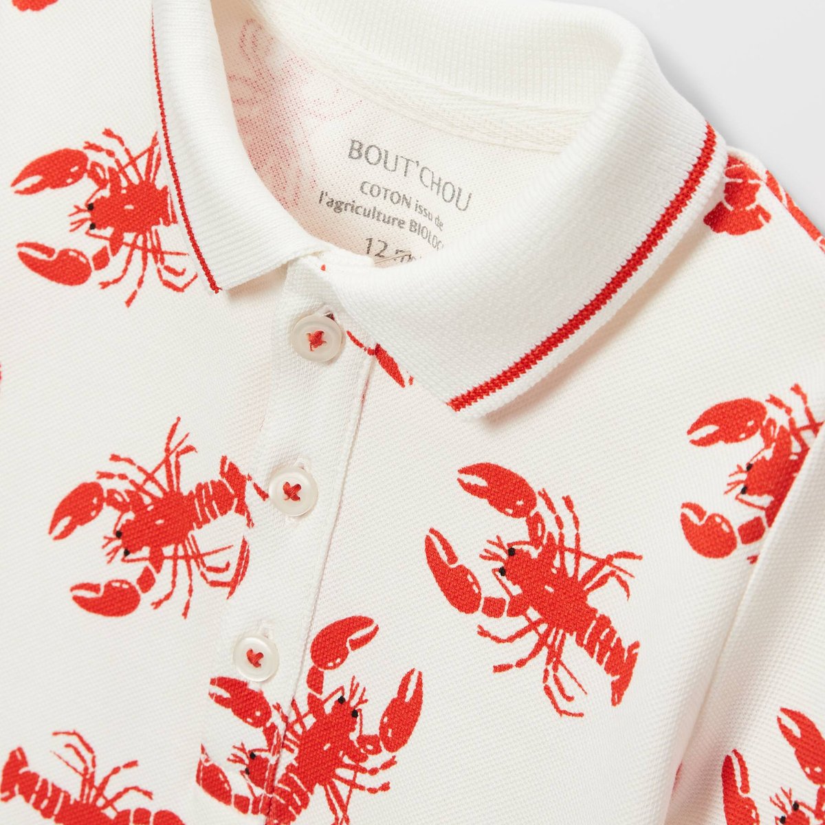 Polo manches courtes imprimé en piqué de coton BIO GOTS ecru, BOUT'CHOU