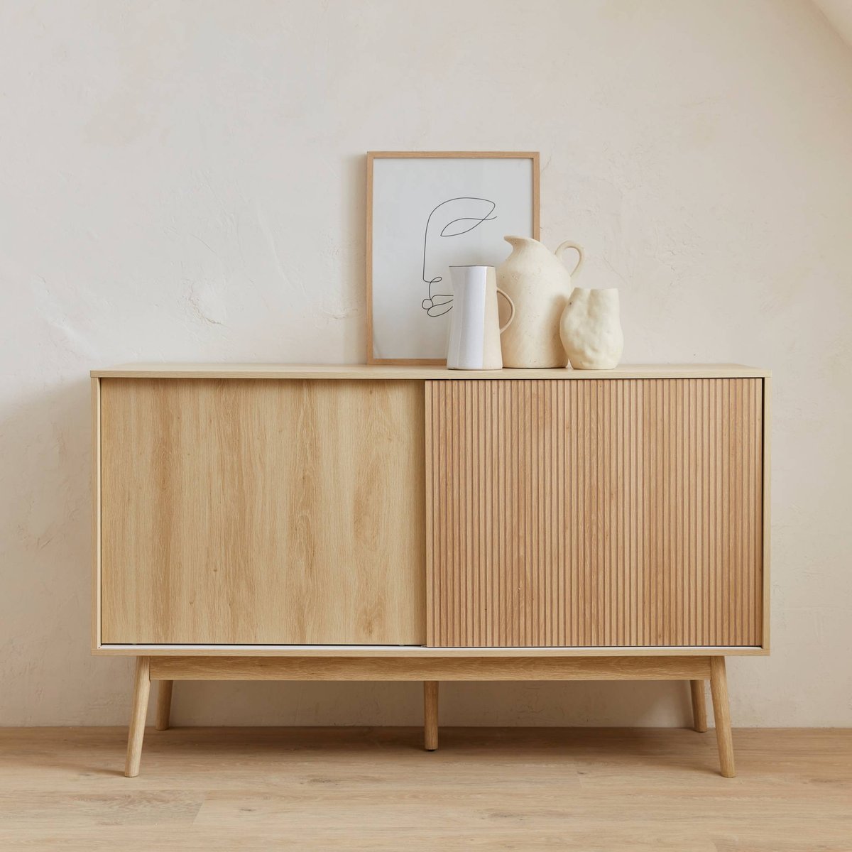 Buffet scandinave décor bois 2 portes 150cm LINEAR naturel, SWEEEK