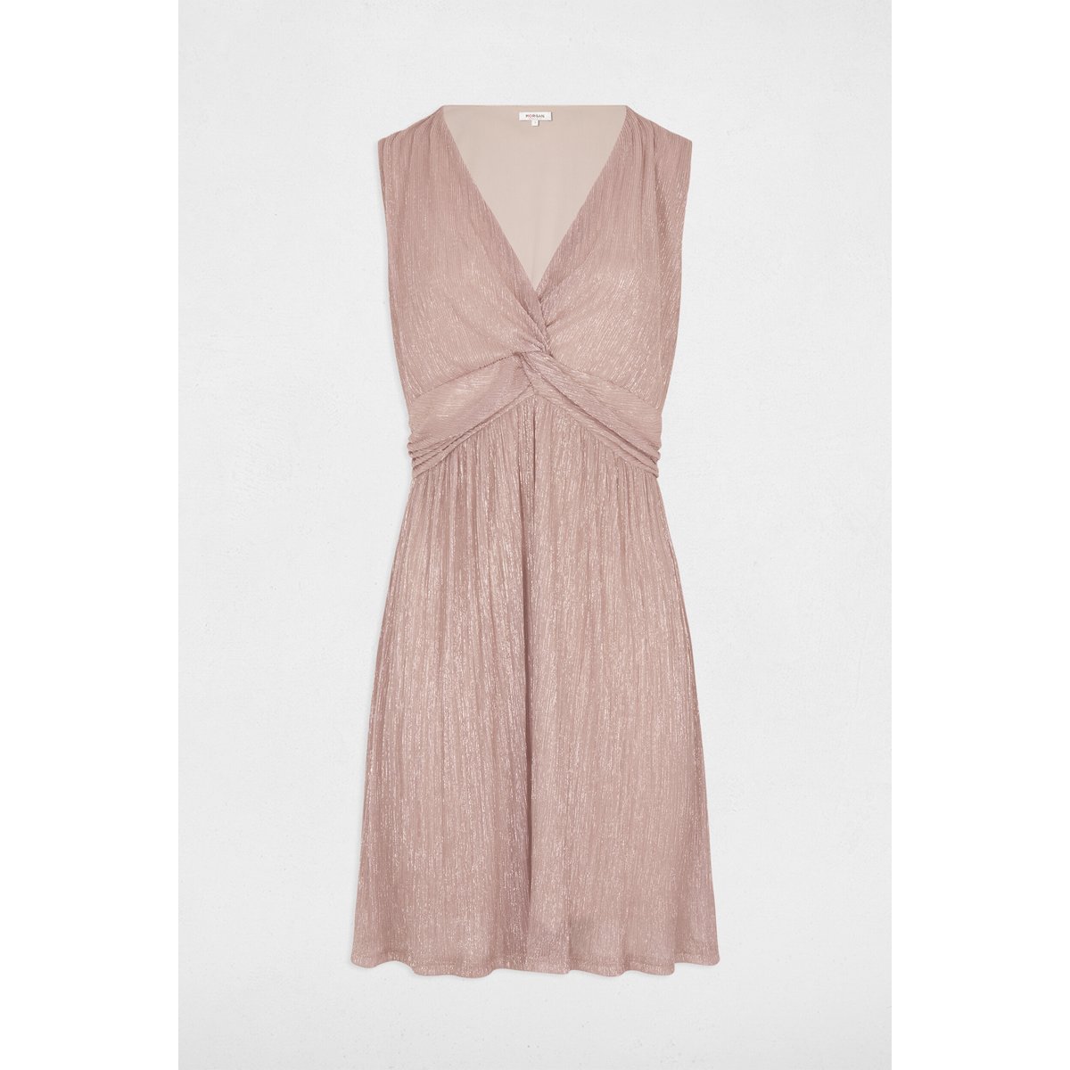 Robe plissée col v marron foncé, MORGAN