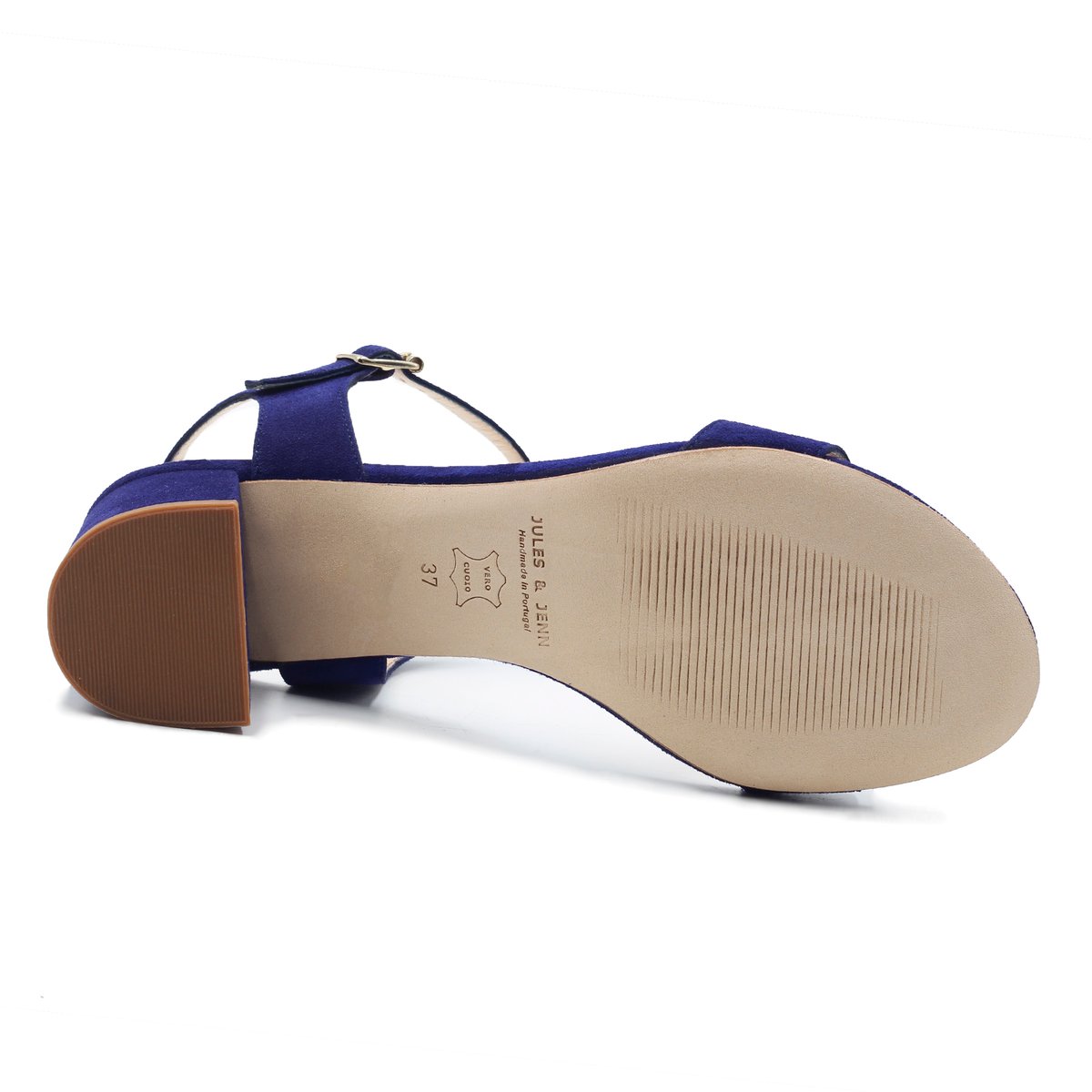 Sandales moyen talon cuir daim bleu, JULES & JENN