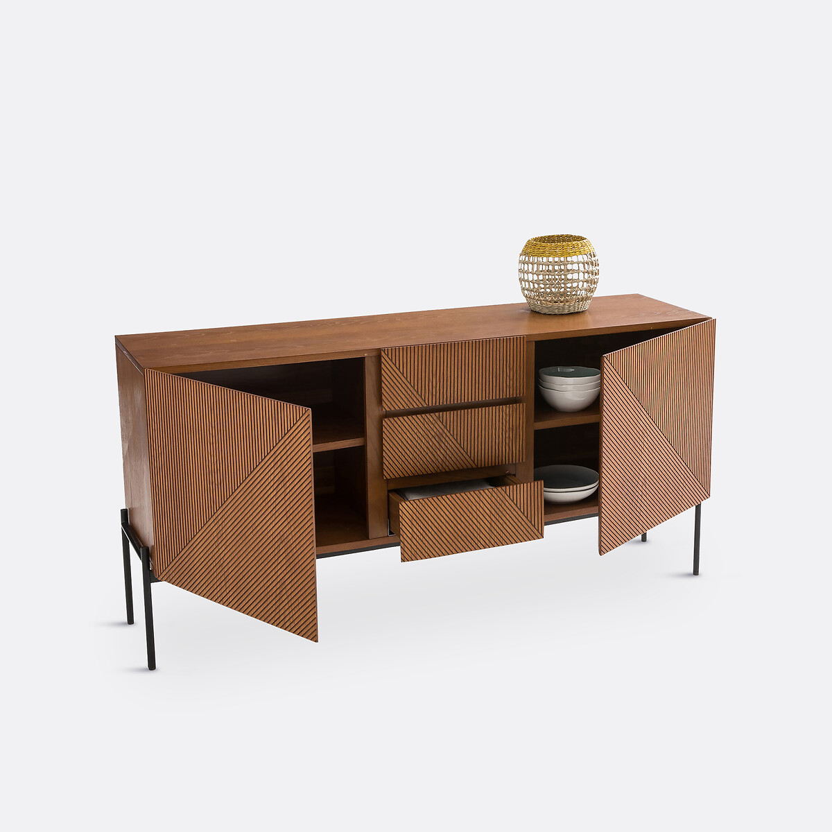Buffet vintage 2 portes 3 tiroirs, Lodge coloris noyer, LA REDOUTE INTERIEURS