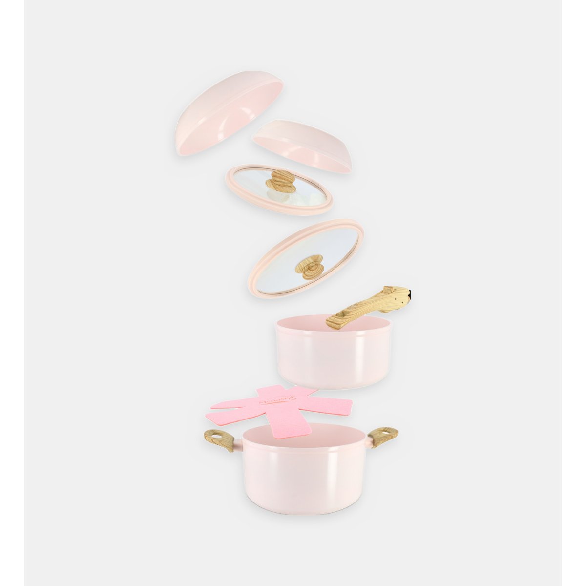 Batterie de cuisine amovible 8 pièces en aluminium recyclé, SUPER BALL rose, MENASTYL