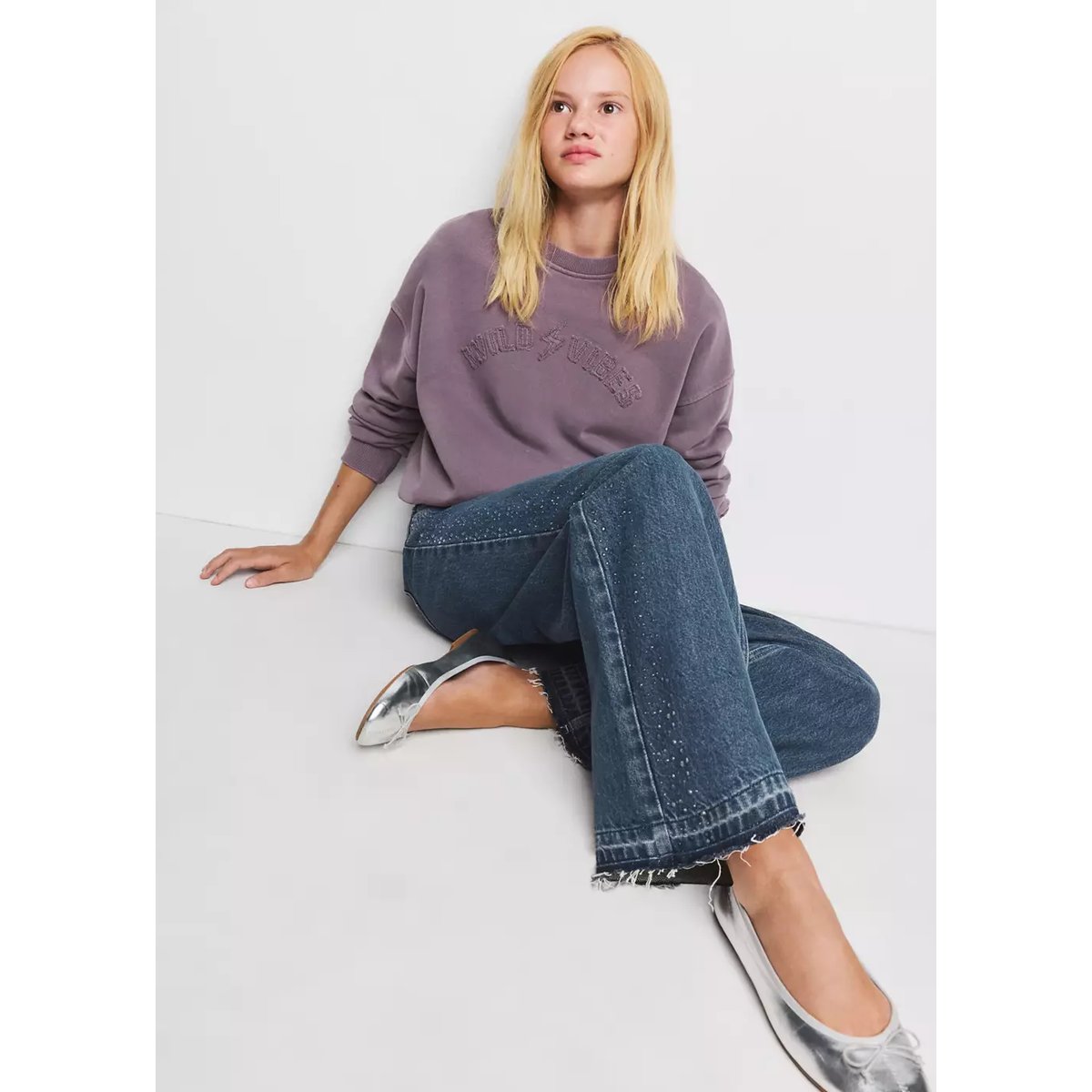 Jean droit détail strass bleu foncé, MANGO KIDS