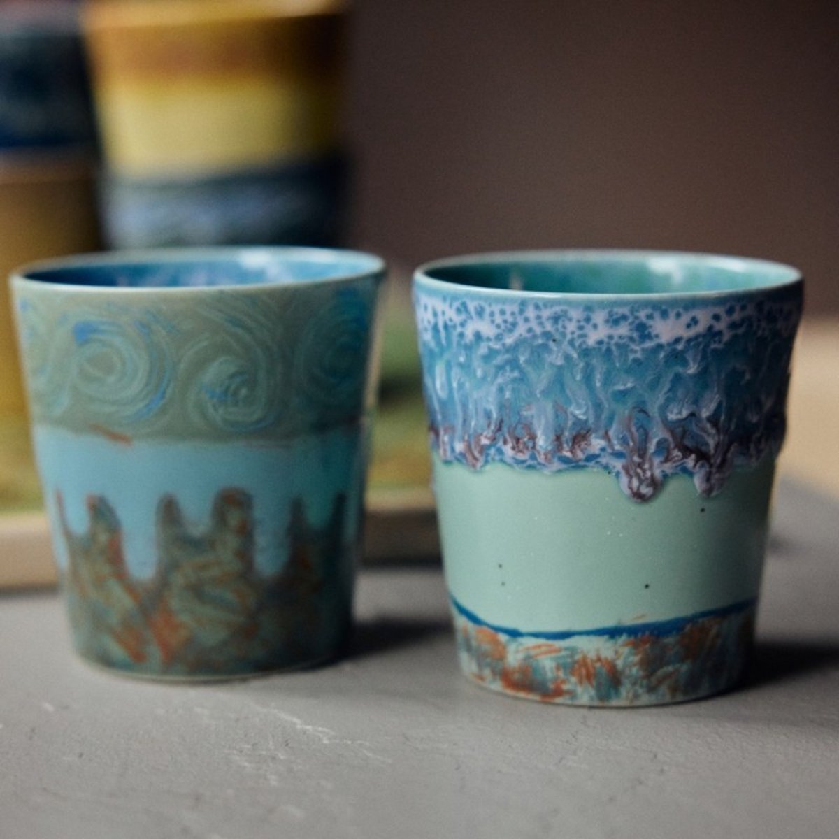 Tasses à café grès Van Gogh set de 2 Self Portrait bleu clair, HKLIVING