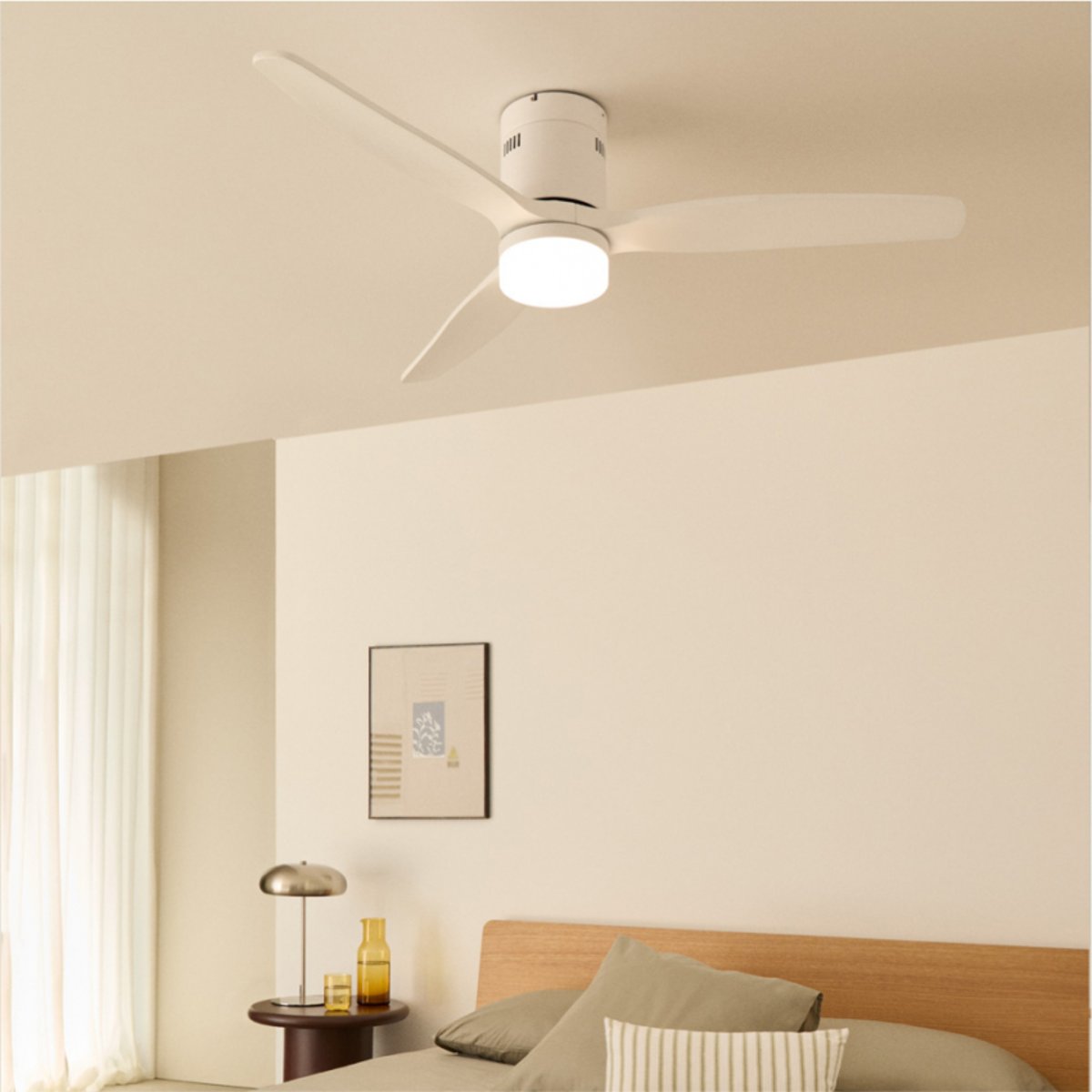 Ventilateur de plafond 40W avec lumière et télécommande WIND CALM NATURAL WOOD blanc/blanc, CREATE