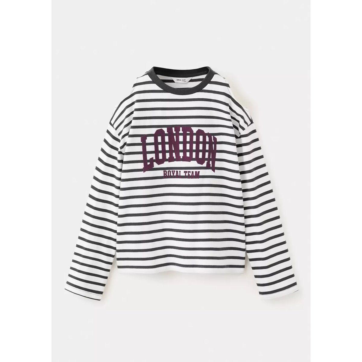 T-shirt coton à rayures message imprimé gris anthracite, MANGO KIDS