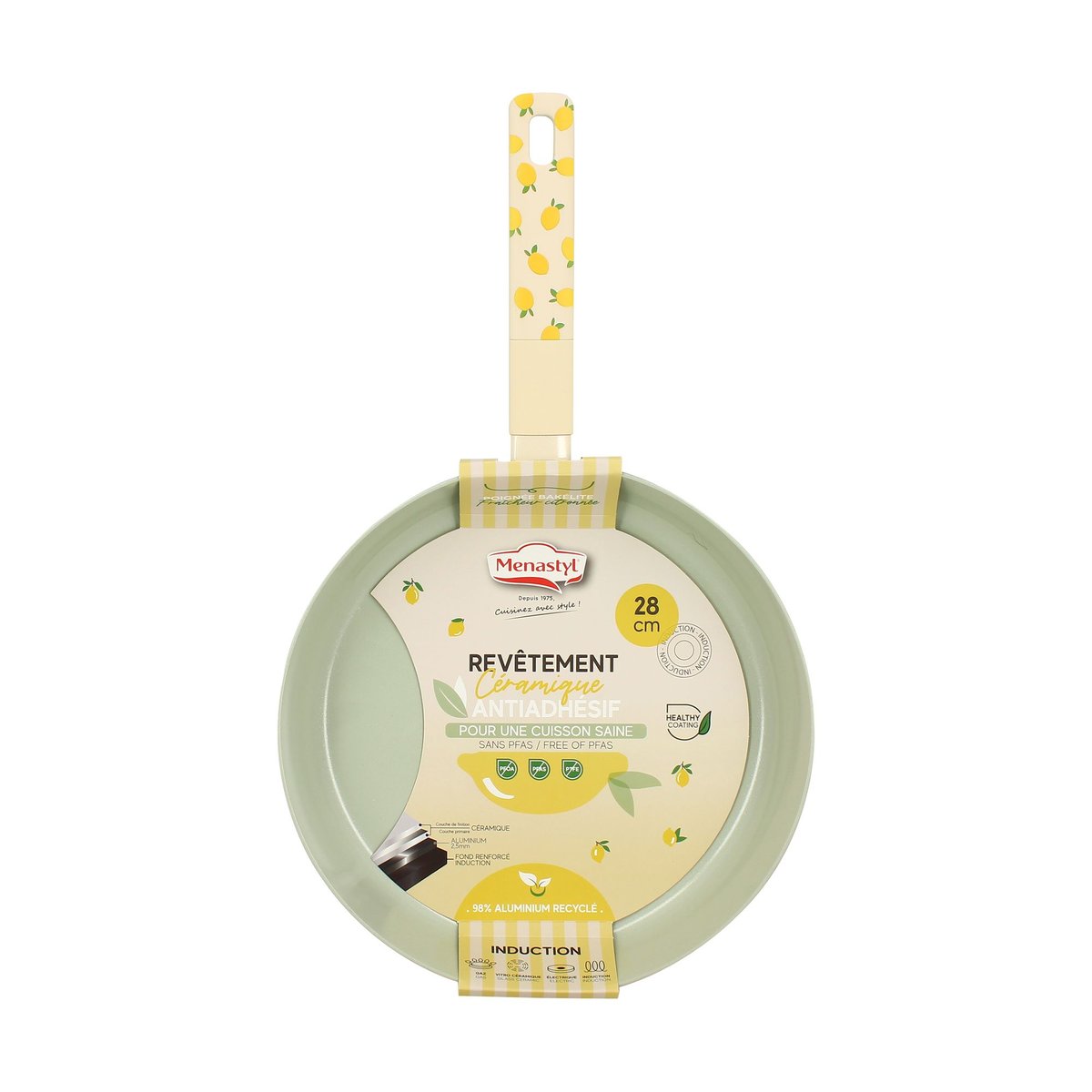 Poêle 28cm en aluminium, CITRON beige-vert, MENASTYL