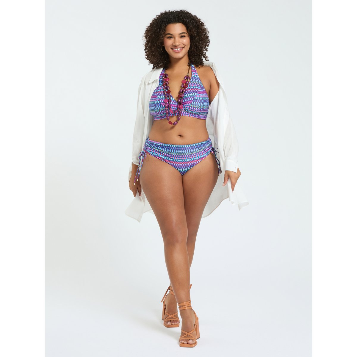 Bikini à imprimé multicolore et liens violet, FIORELLA RUBINO
