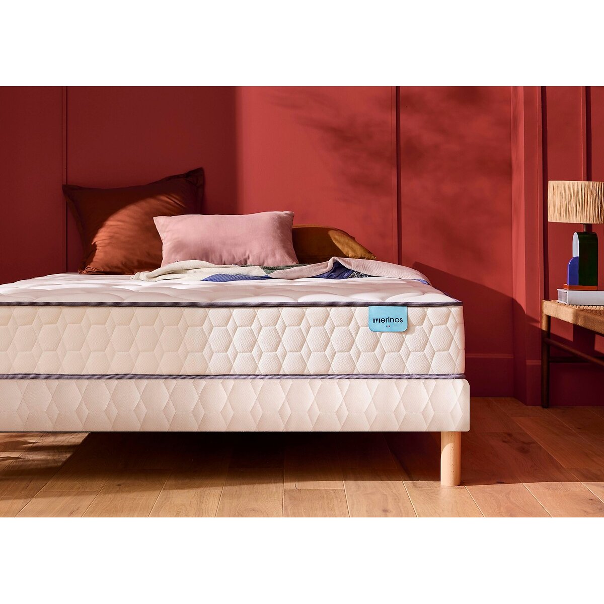 Set di materasso con 580 molle insacchettate a 3 zone e base letto, COSY LIT 2 bianco, MERINOS