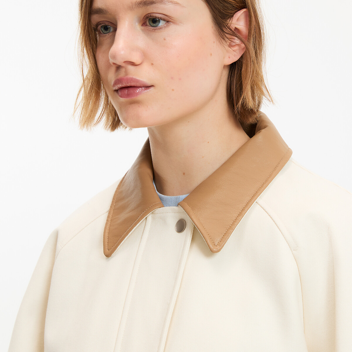 Veste en coton avec col contrasté ivoire, LA REDOUTE COLLECTIONS