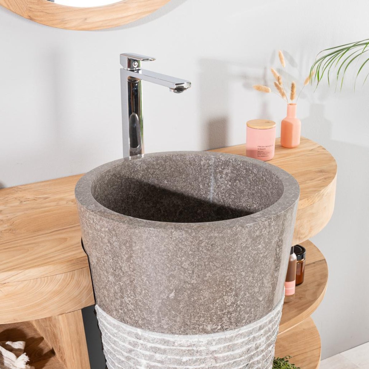 Meuble sous vasque en teck rectangle + vasque 120cm FLORENCE gris, WANDA COLLECTION
