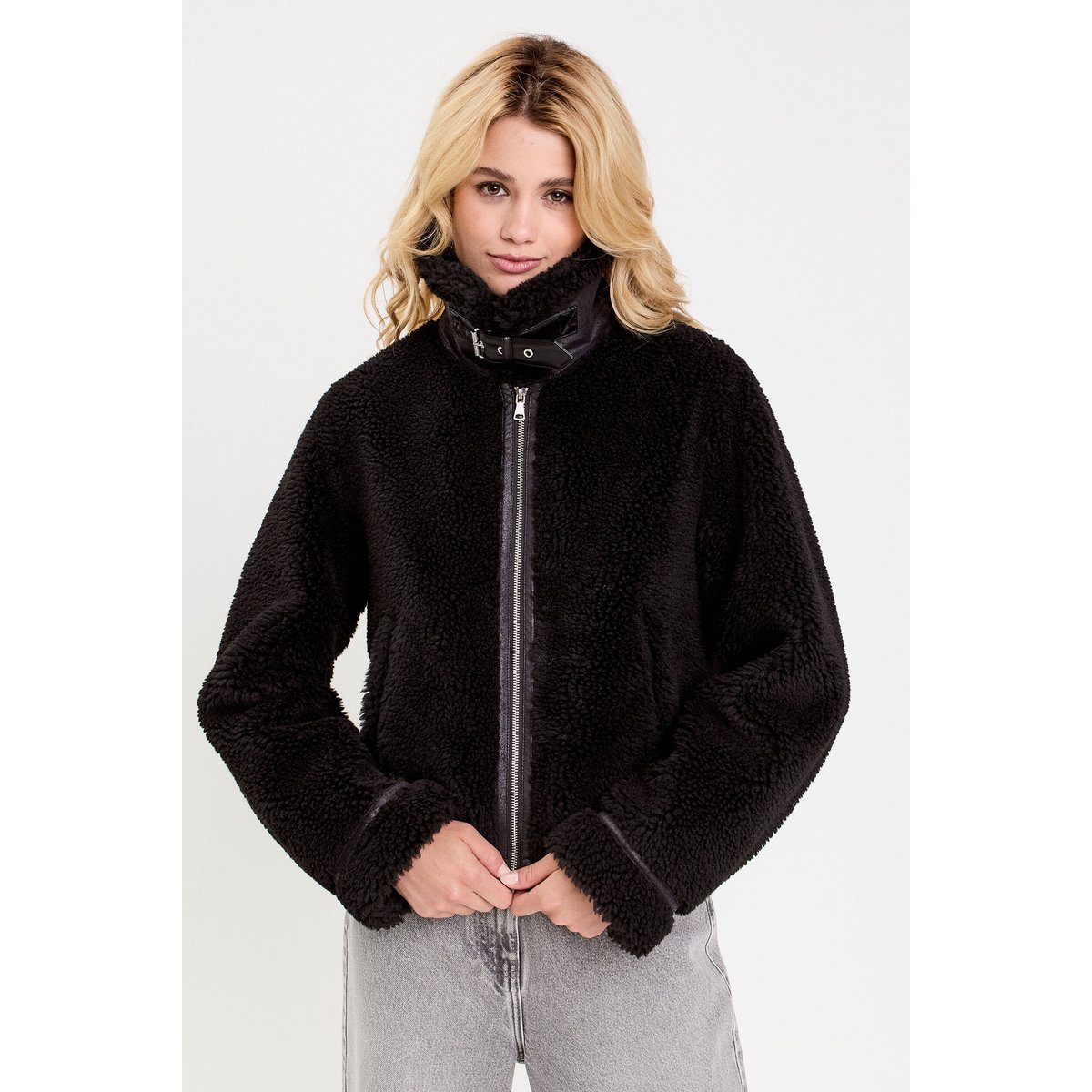 Bombardier court effet polaire bouclette noir, CACHE CACHE