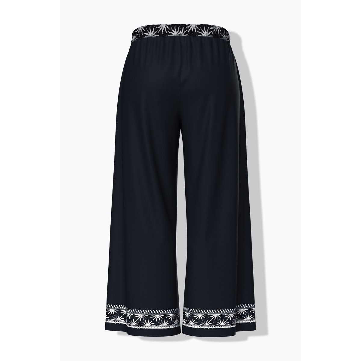 Pantalon palazzo, motif soleils noir, ULLA POPKEN