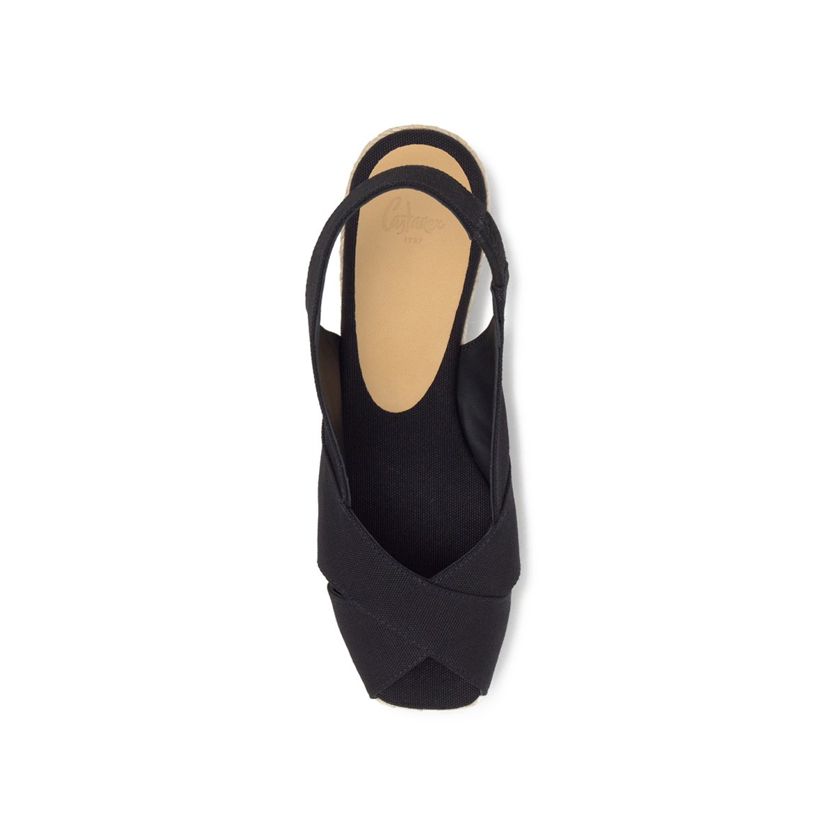 Espadrilles compensées peep-toe en coton à bride élastique DIANA PLATFORM noir, CASTANER