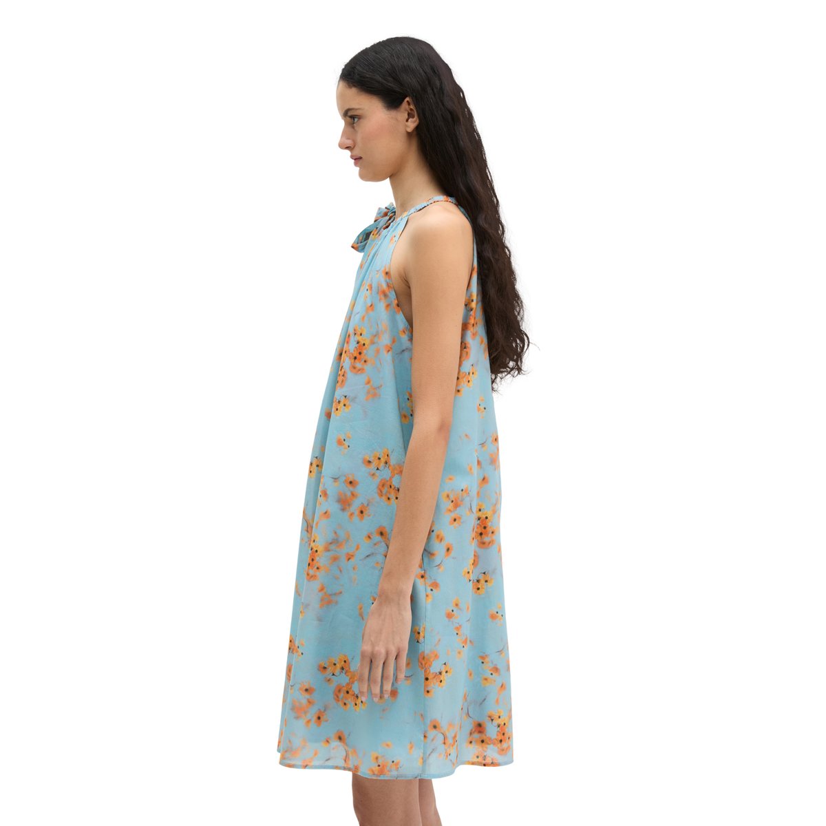 Robe d'été sans manches loose en voile de coton imprimé bleu moyen, MARC O'POLO