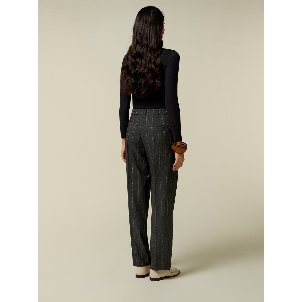 Pantalon carotte rayé gris, OLTRE