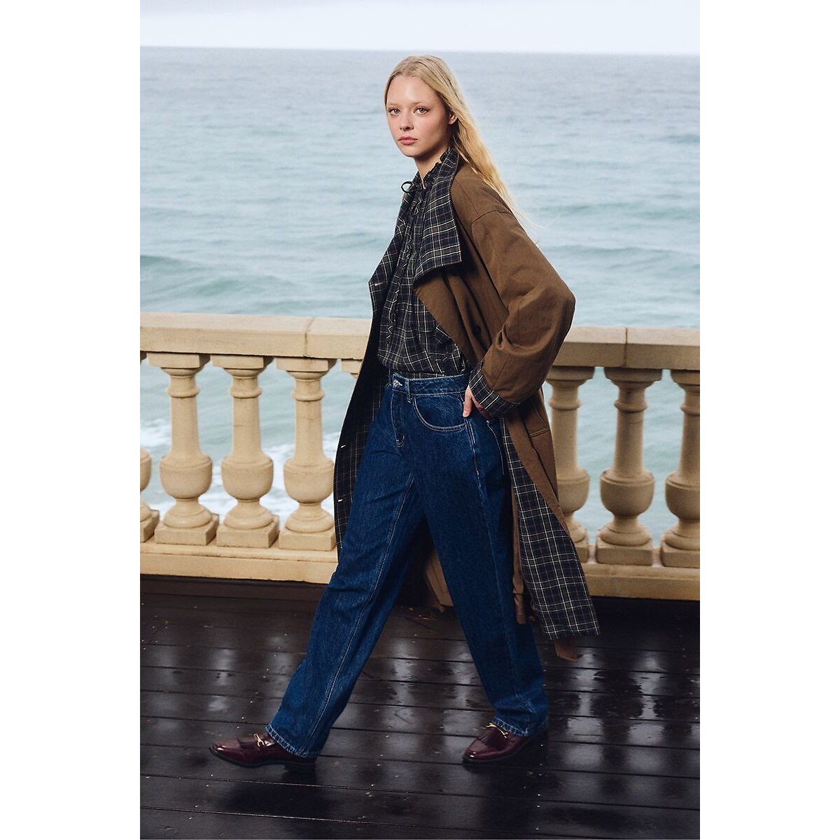 Trench long, détail carreaux marron, MOLLY BRACKEN