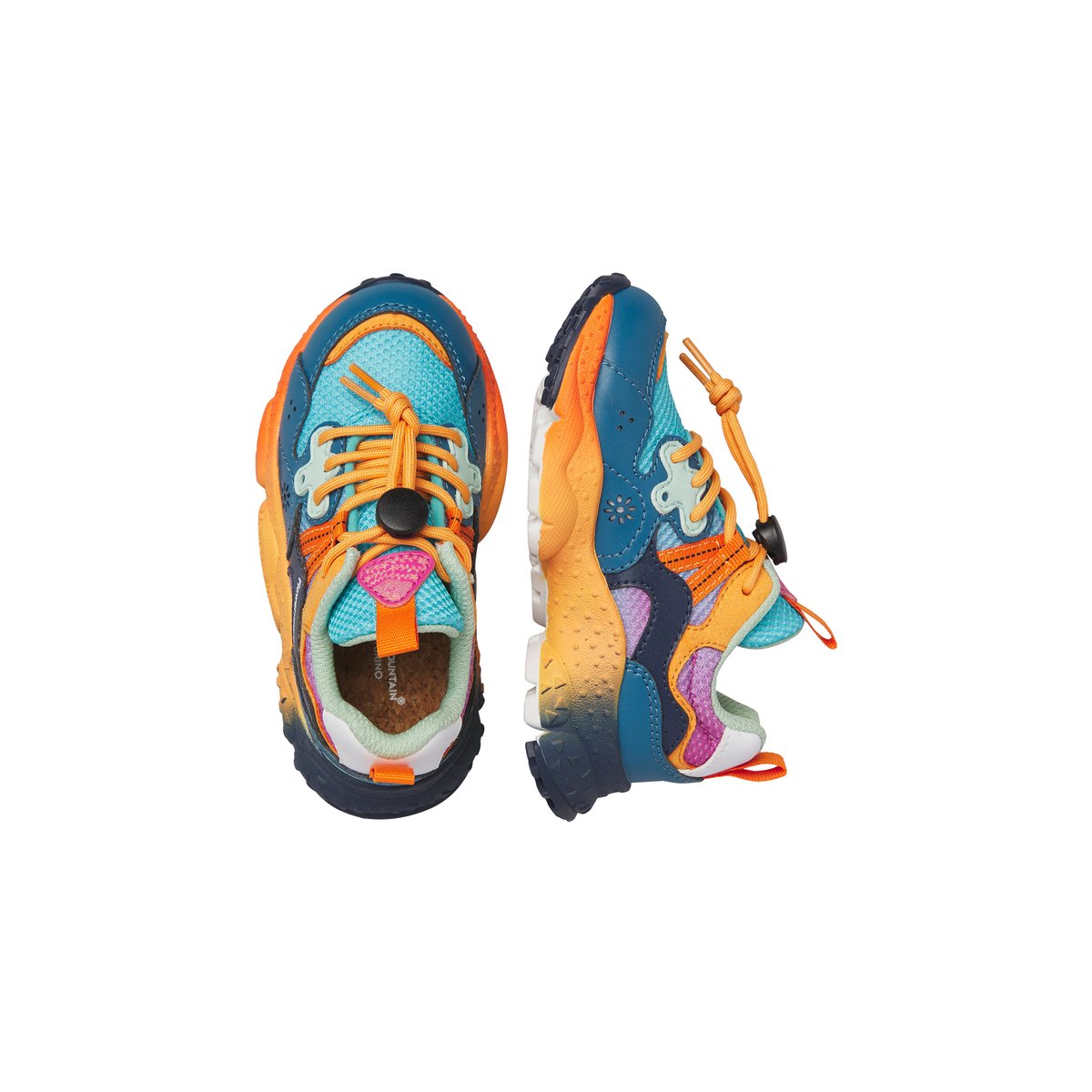 Sneakers en simili cuir et tissu technique YAMANO 3 JUNIOR. marine-orange, NATURINO