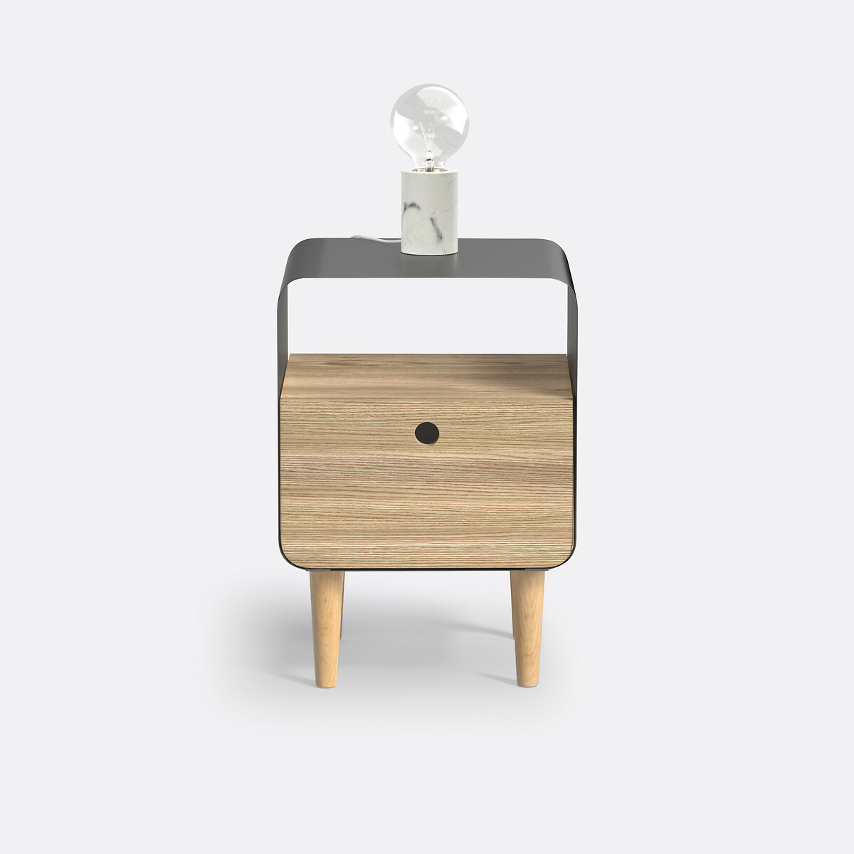 Chevet plaqué frêne et métal acier, Joris gris/bois, LA REDOUTE INTERIEURS
