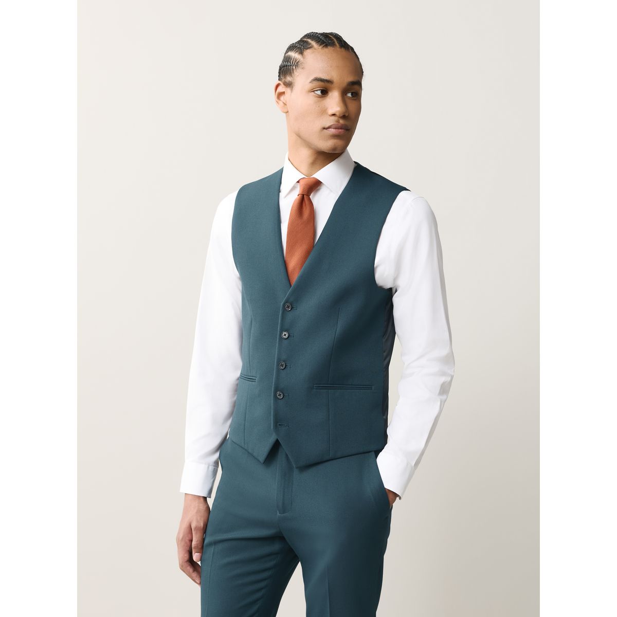 Gilet de costume texturé bleu sarcelle, NEXT