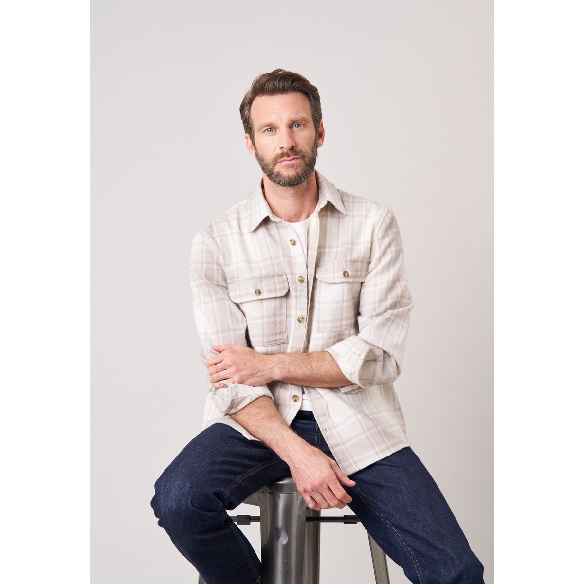 Chemise loose homme à carreaux OREBRO natural, DEELUXE