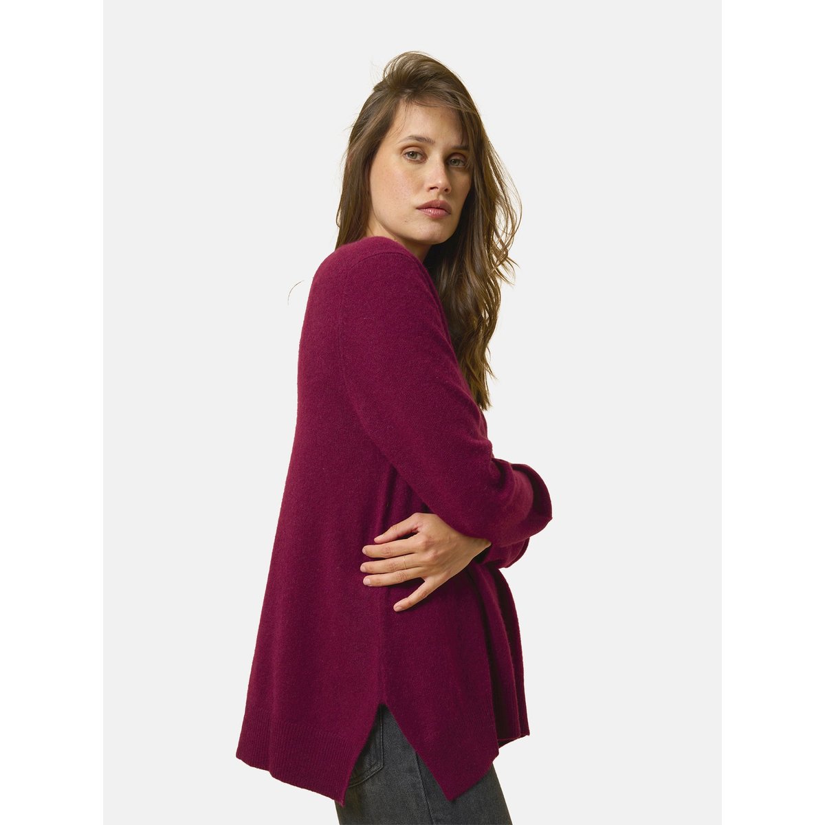 Pull Col V Devant Et Dos Bordeaux Opal bordeaux, JUST CASHMERE