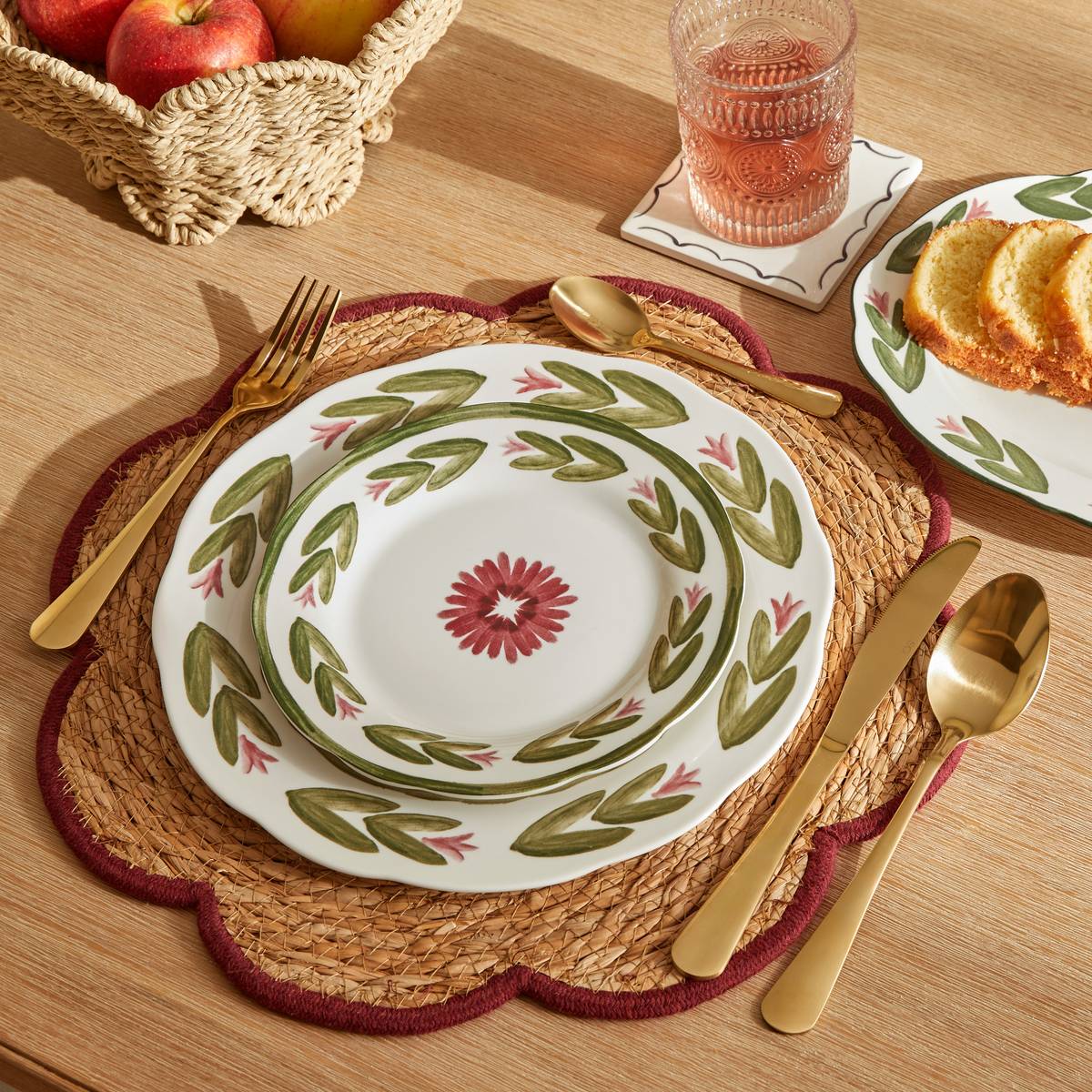 Lot de 6 assiettes dessert rondes en porcelaine MONA vert, ATMOSPHERA