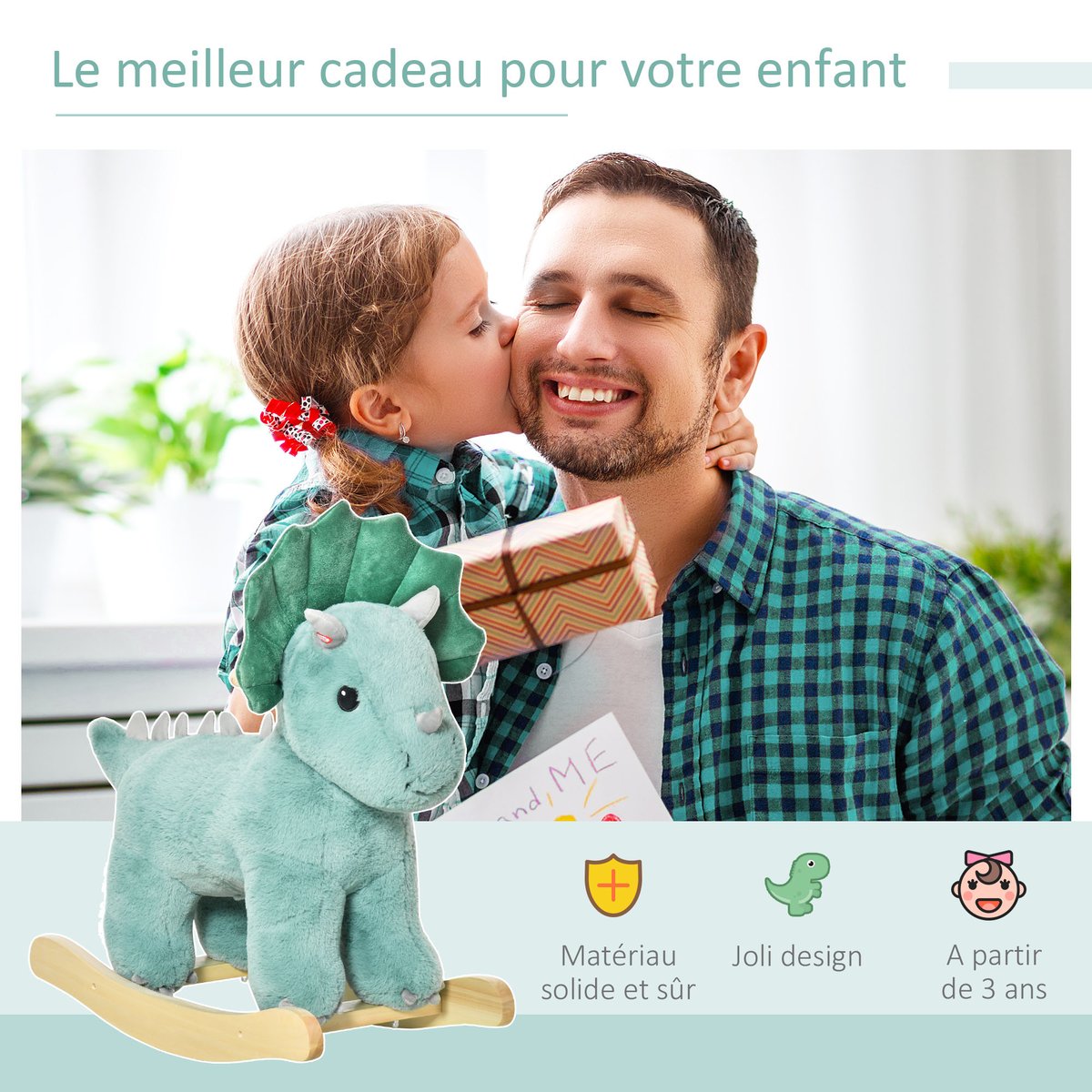 Cheval à bascule pour enfants Peluche Courte vert, HOMCOM