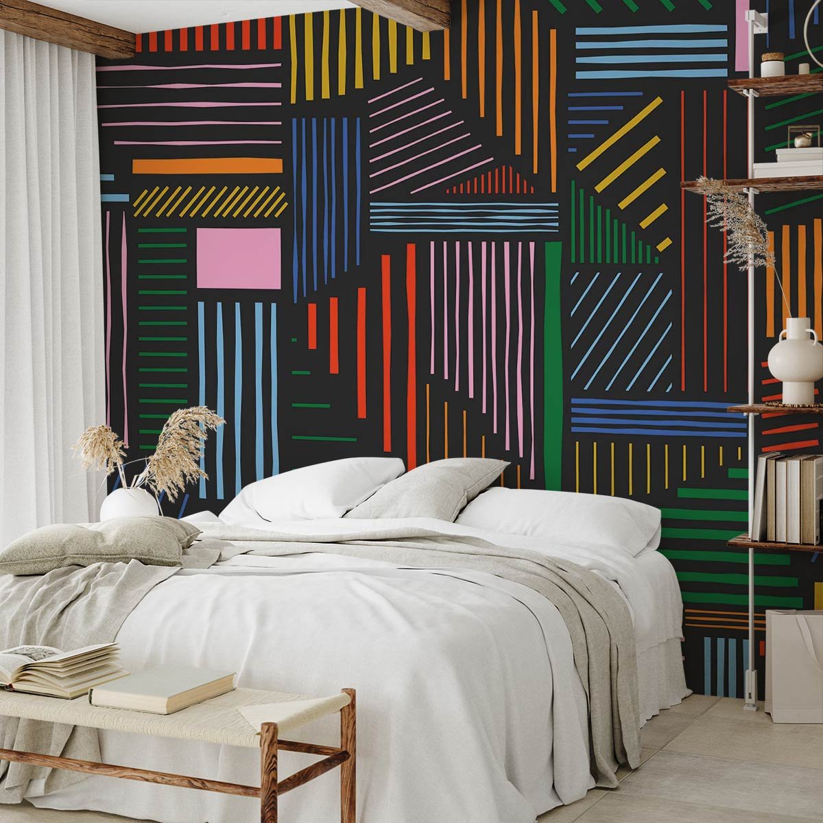 Papier peint grille coloree intissé, HEXOA