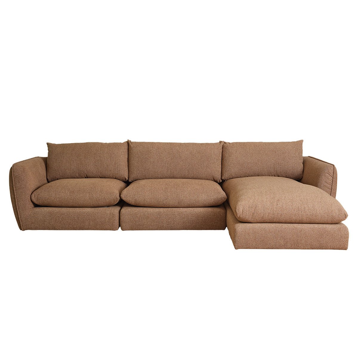 Canapé modulable angle droit 3 places en tissu texturé LEOPOLD marron clair chiné, BERAH GETAH