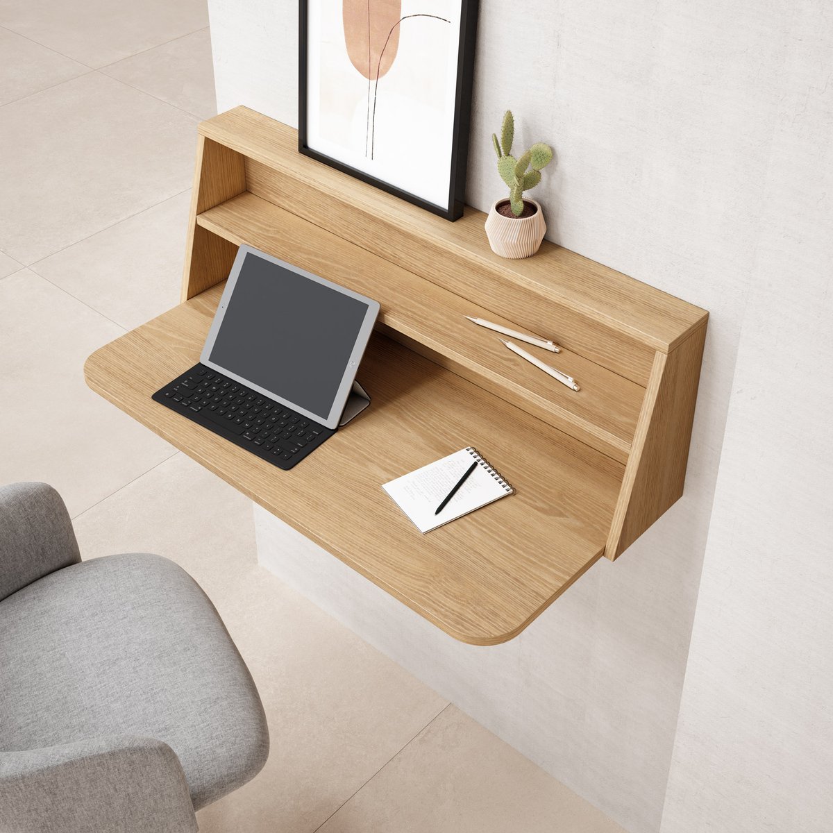 Bureau mural en placard, NOOK chêne doré, HERDASA