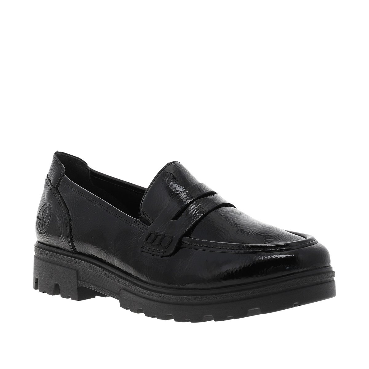 Mocassins noirs à talon décroché bas avec des soufflets élastiqués noir, RIEKER