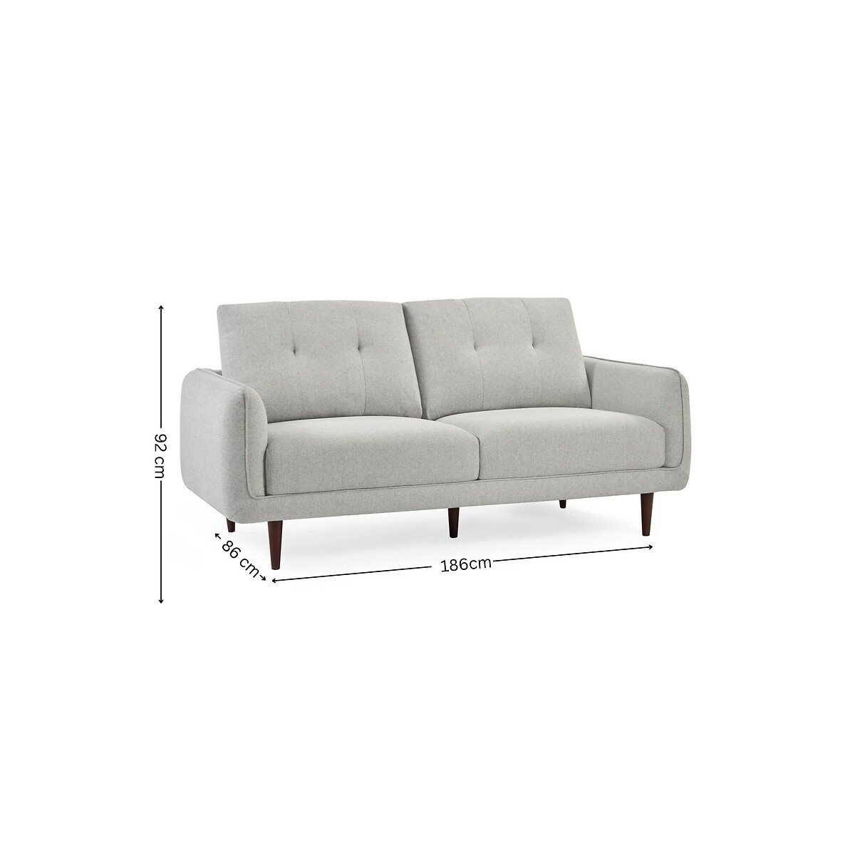 Rene Buttoned Soft Woven 3 Seater Sofa with Walnut Legs light grey, SO'HOME