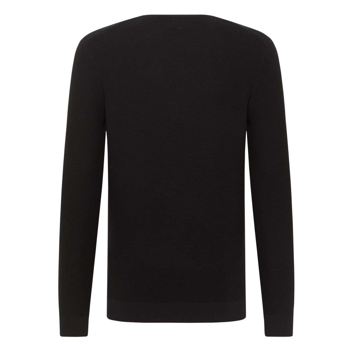 Pull coton maille piquée col rond ajusté ELIOT noir, MUSTANG