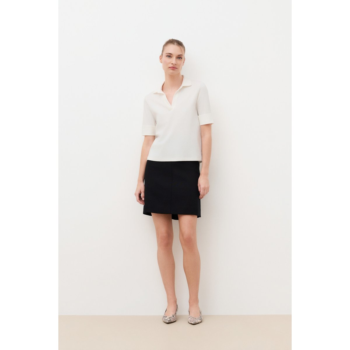 Tshirt coupe droite col chemise TMURCIA ecru, CAROLL